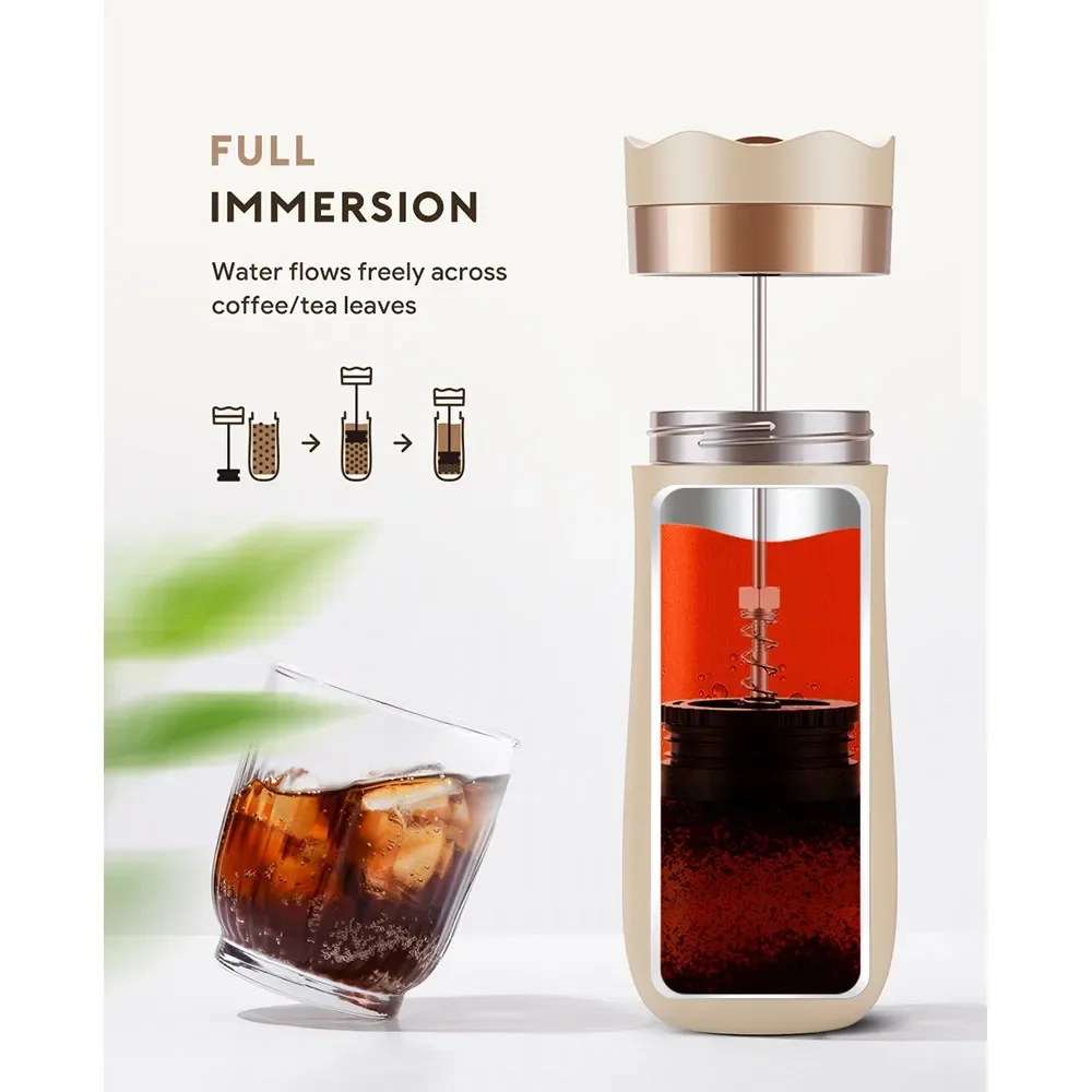 Portable Coffee Maker French Press Pot Stainless Steel Travel Camping Outdoor 320ml Coffee Bottle Keep Cool & Hot Christmas Gift