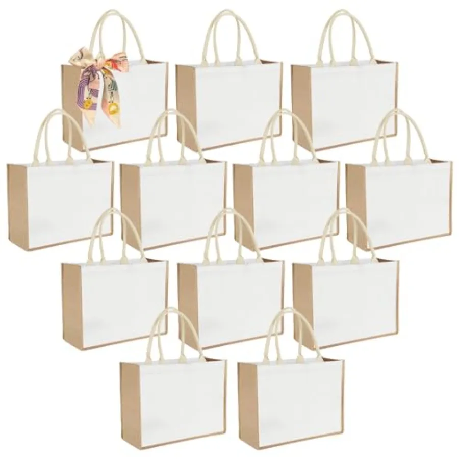 

12pcs Tote Bags with Handle Bridesmaid Wedding Favors Women Gift Bag Welcome Bulk Reusable Tote for Beach Shopping