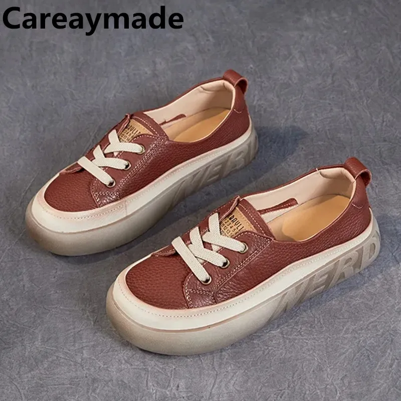

Careaymade-женские мокасины на плоской подошве в стиле ретро, летние лоферы из натуральной коровьей кожи для отдыха, удобные массивные кроссовки, этническая обувь