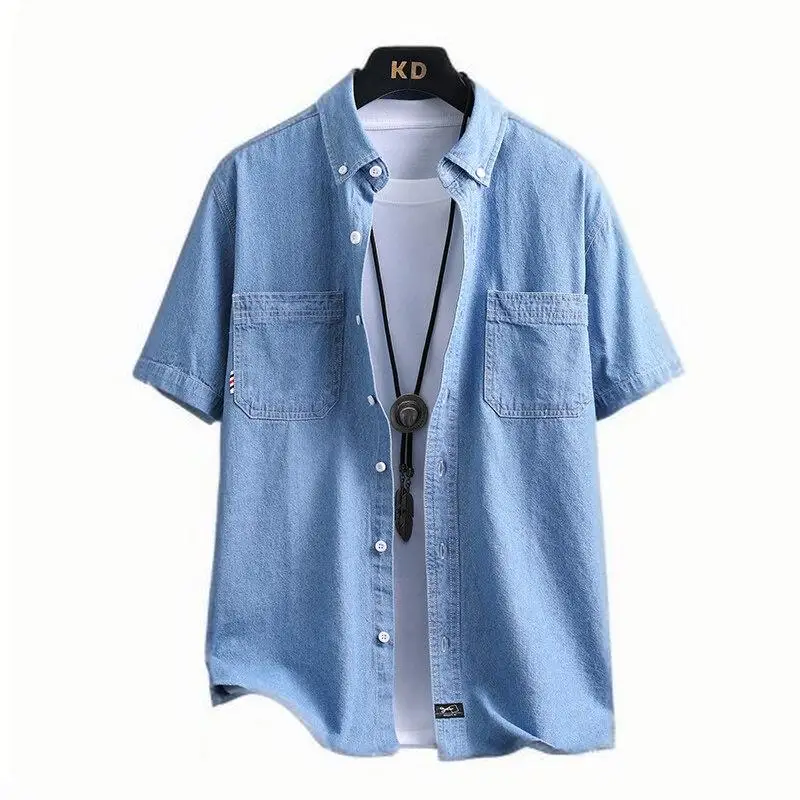 NF&ZG Short-sleeved denim shirt men's summer light washed jacket cotton casual shirt workwear half-sleeved high-end trendy shirt