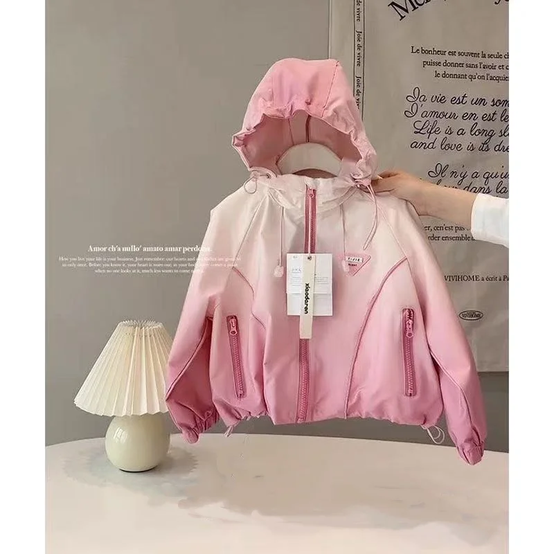 Teenage 2026 Spring and Autumn Girls' Coat New Style Children's Fashion Gradient Hoodie Casual Jacket 110-170CM