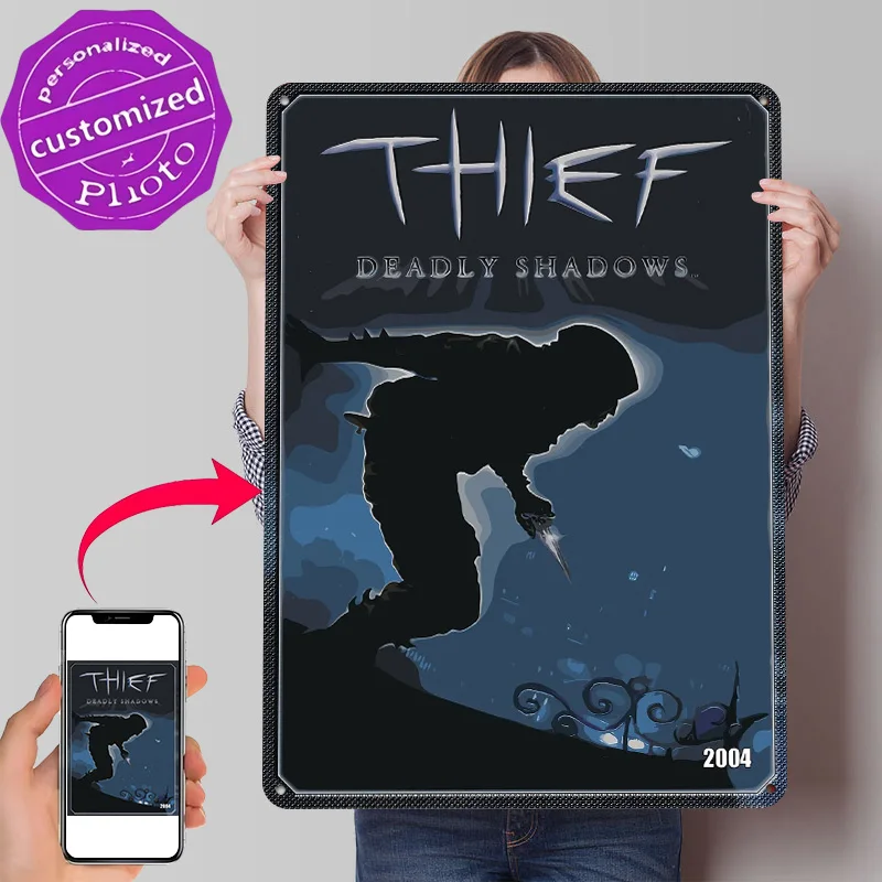 Thief Deadly Shadows 2004 Game Cover Personalized 3D Textured Metal Poster Wall Art Tinplate Sign for Bedroom Decoration Gaming