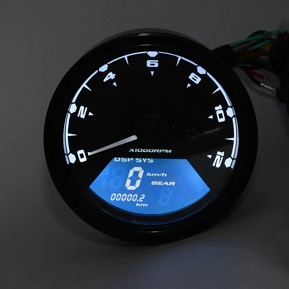 

Factory Hot Selling 12000RMP LCD Speedometer Odometer Tachometer 1-4 Cylinders Motorbike Gauge Universal