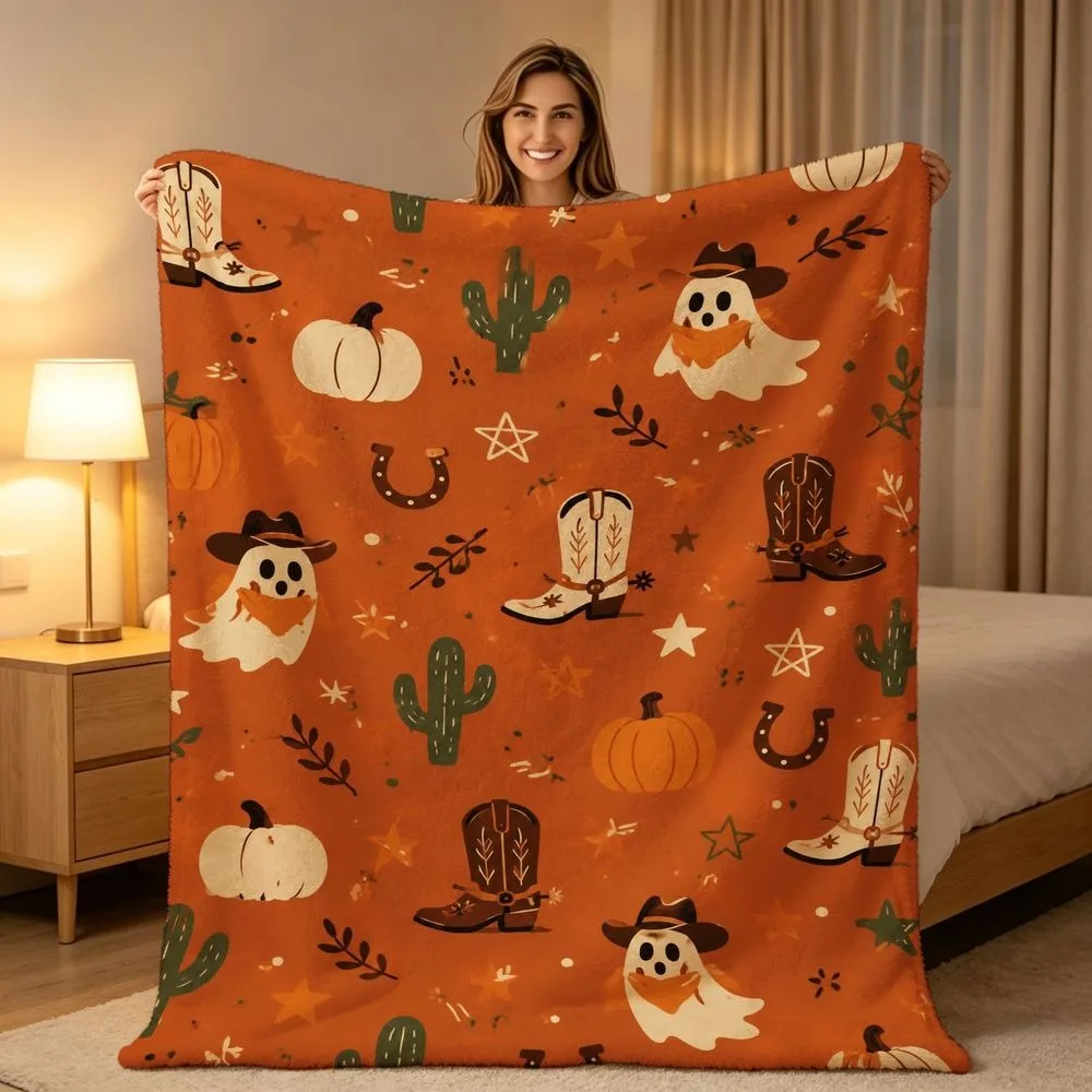 Fall Season Throw Blanket,Pumpkin Maple Leaf Autumn Botanical Print, Soft Warm All Season Blanket for Sofa Couch Bedroom