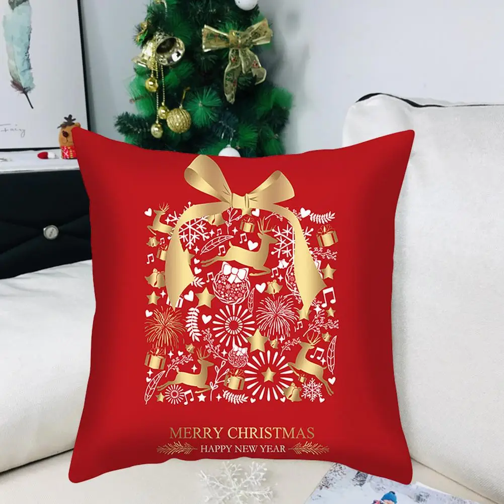 

Pillow Cushion Cover Elk Pillowcase Reusable Christmas Pillow Case Festive Elk Snowflake Bell Design for Sofa Bedroom Decoration