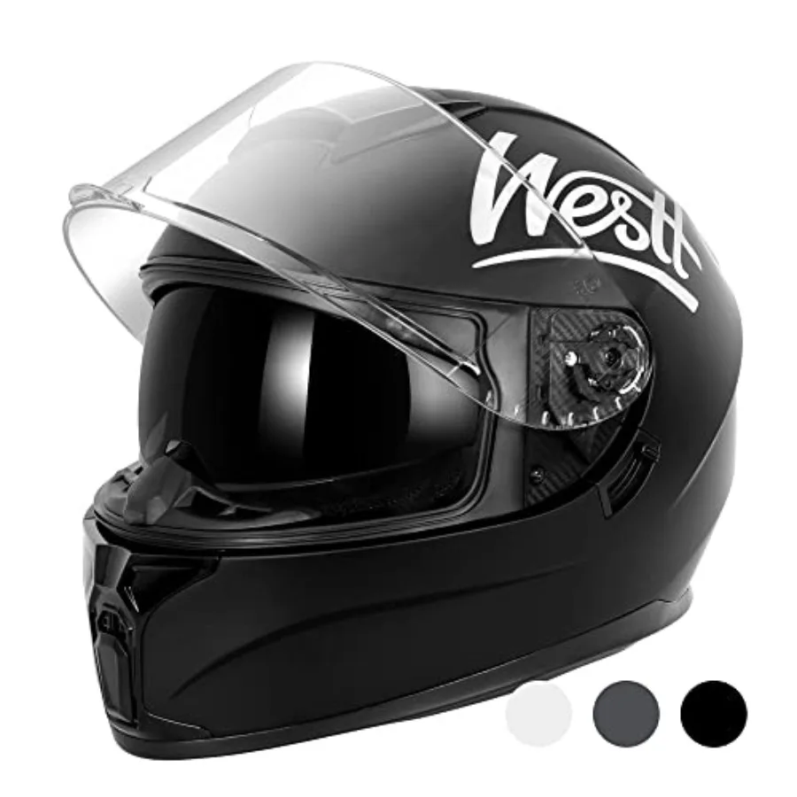 

Street bike helmet for adults, polycarbonate shell, white, dual visor and DOT approved, compact lightweight design