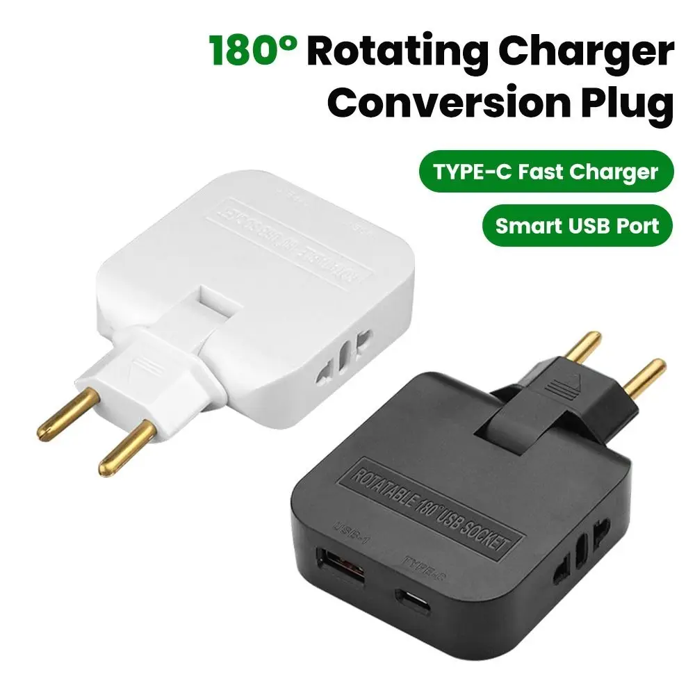 Foldable EU Plug Adapter USB Type-C Port 180° Rotatable US To EU Adapter Non-Grounding Multiple Outlets Universal Power Adapter