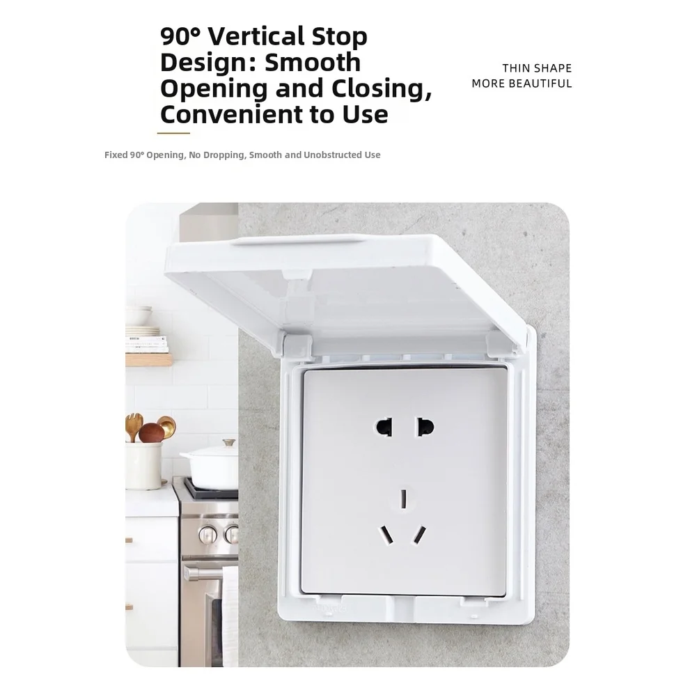 For Ultra Thin Waterproof Socket Cover Box 90 Degree Hinge For 86 Type Switch Bathroom Kitchen Dustproof ABS Wall Plate
