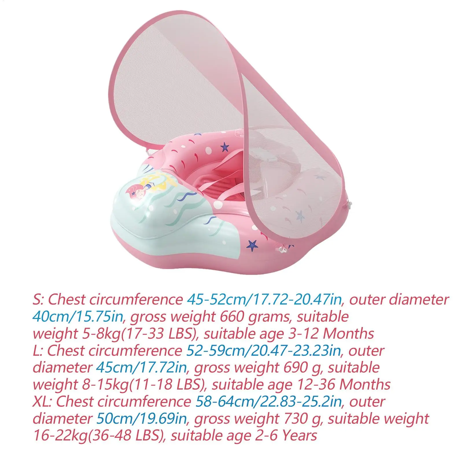 Baby Float With Canopy Inflatable Kids Swim Float With Canopy Safety Seat Adjustable UV Protection Swimming Rings For Boys Girls