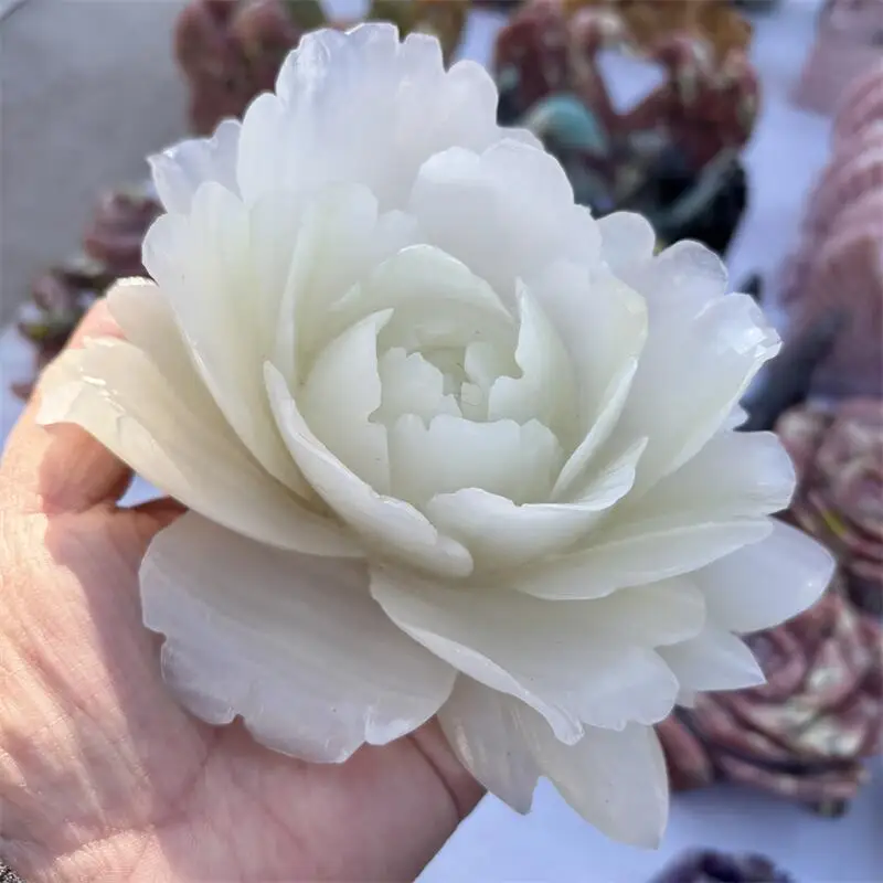 Natural Calcite Flower Quartz Jade Carving Energy Gem Reiki Healing Home Decoration Holiday Gift Collection 1pcs