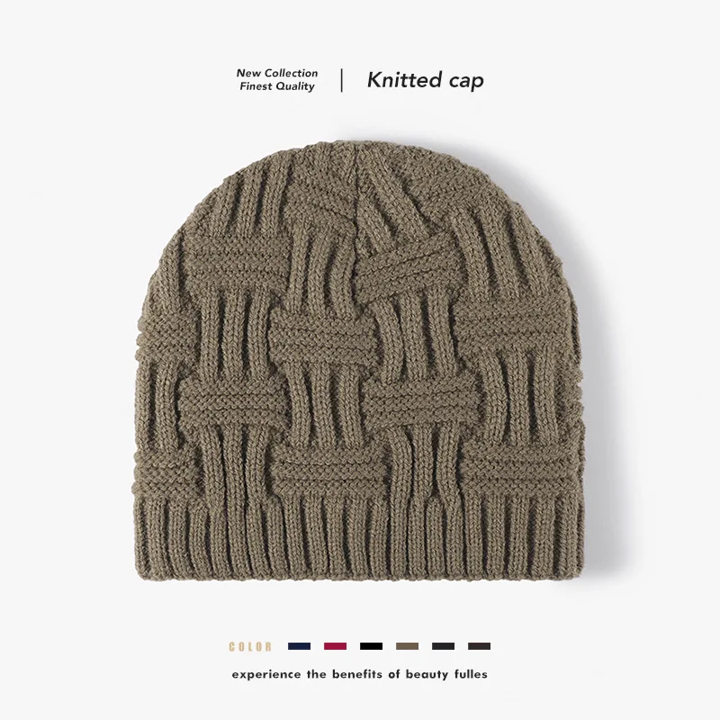 Nuevo gorro sin visera de jacquard con forro polar cálido para hombres y mujeres, gorro de punto unisex, gorro de lana versátil para protección de las orejas al aire libre.