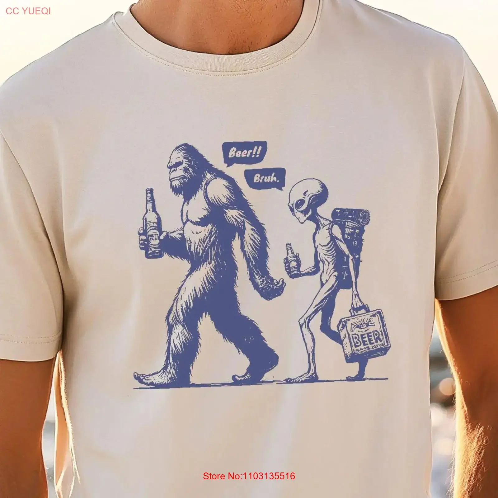Забавная футболка Bigfoot Alien Beer с паранормальным принтом, приключенческая, с юмором для взрослых, винтажная, стильная, для повседневной носки