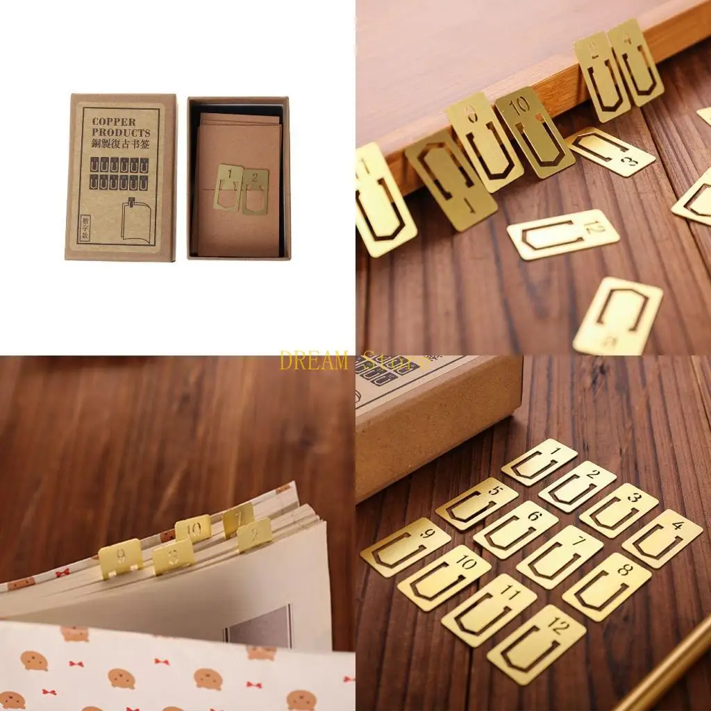 12Pcs Brass Bookmarks Number Metal Index Clamp Line Book Marker Stationery Schoo best sale