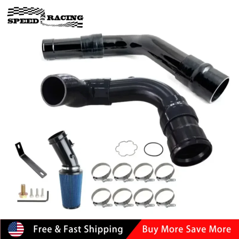 

Polished Aluminum Turbo Intercooler Pipe + Cold Air Intake Kit For 2011-2016 Ford F250 F350 F450 Super Duty 6.7L Blue & Black