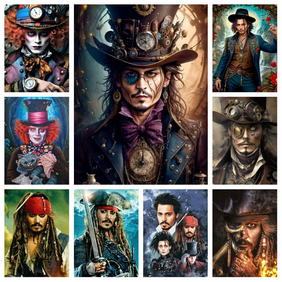 Kits de pintura de mosaico de diamantes, arte gótico de capitán Jack Sparrow, 5d Diy, estrella de cine de Johnny Depp, foto de punto de cruz, decoración del hogar