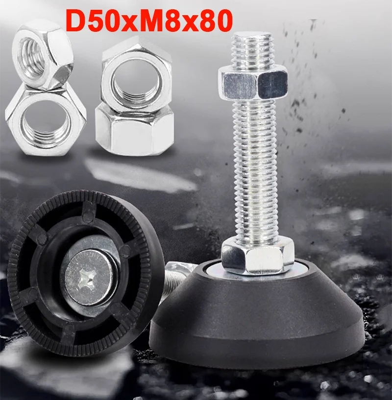 304 Stainless Steel Nylon Foot Cup Fixed Foot Screw Adjustable Foot Pad Adjustable Support Foot Cup Base Diameter 50mm/1-4PCS