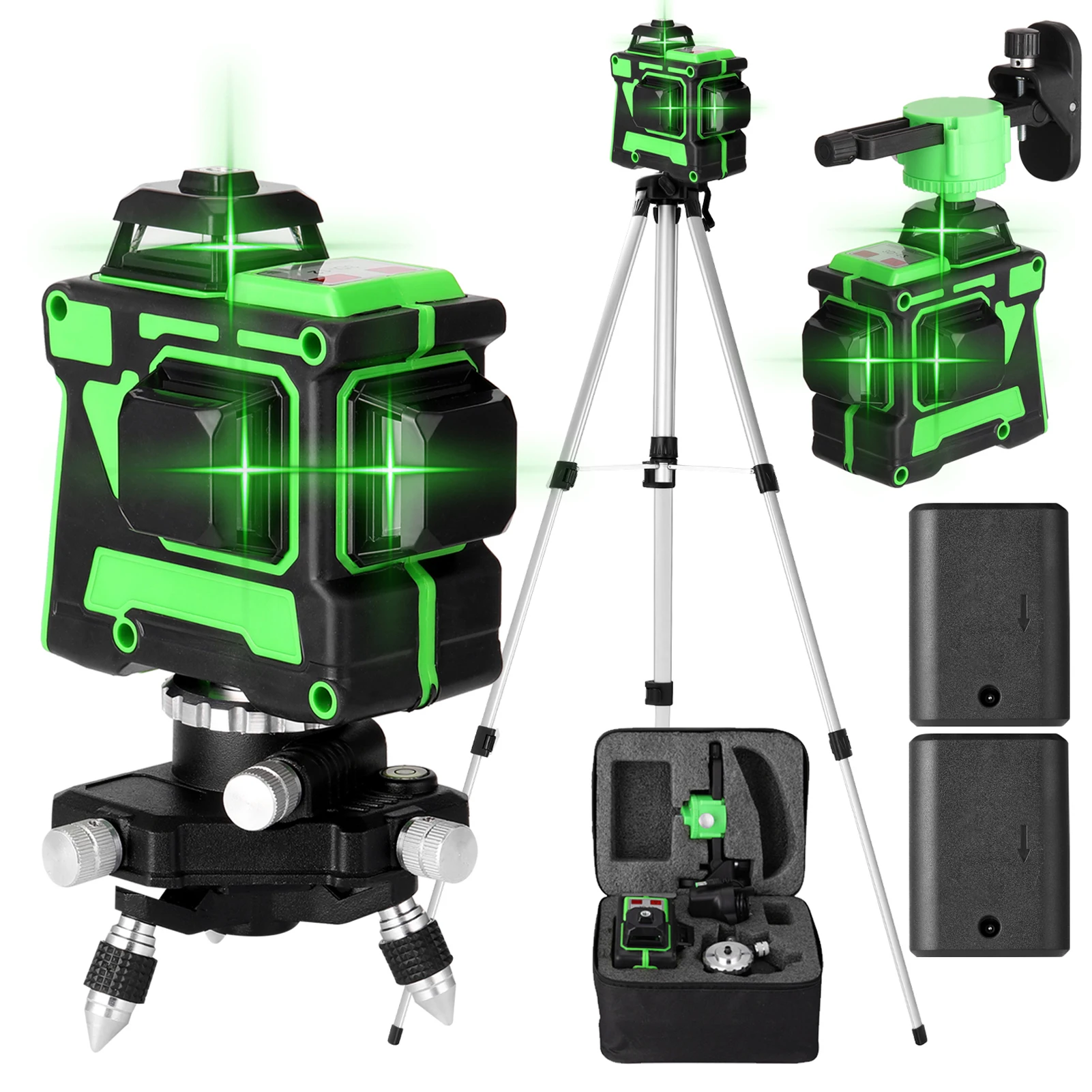 Self-leveling 3D 12 Lines Laser Level Vertical Horizontal Lines with 1.2M 3 Heights Adjustable Alloy Extension Bar Tripod Stand