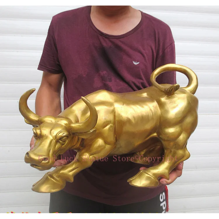 40CM large office home shop company Porch lobby thriving business Money Drawing Mascot# gold cattle bull FENG SHUI Brass statue