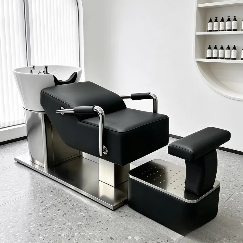 Hair salon semi-reclining fashion punch bed Hair salon ceramic basin flush bed Hair salon special stainless steel shampoo bed