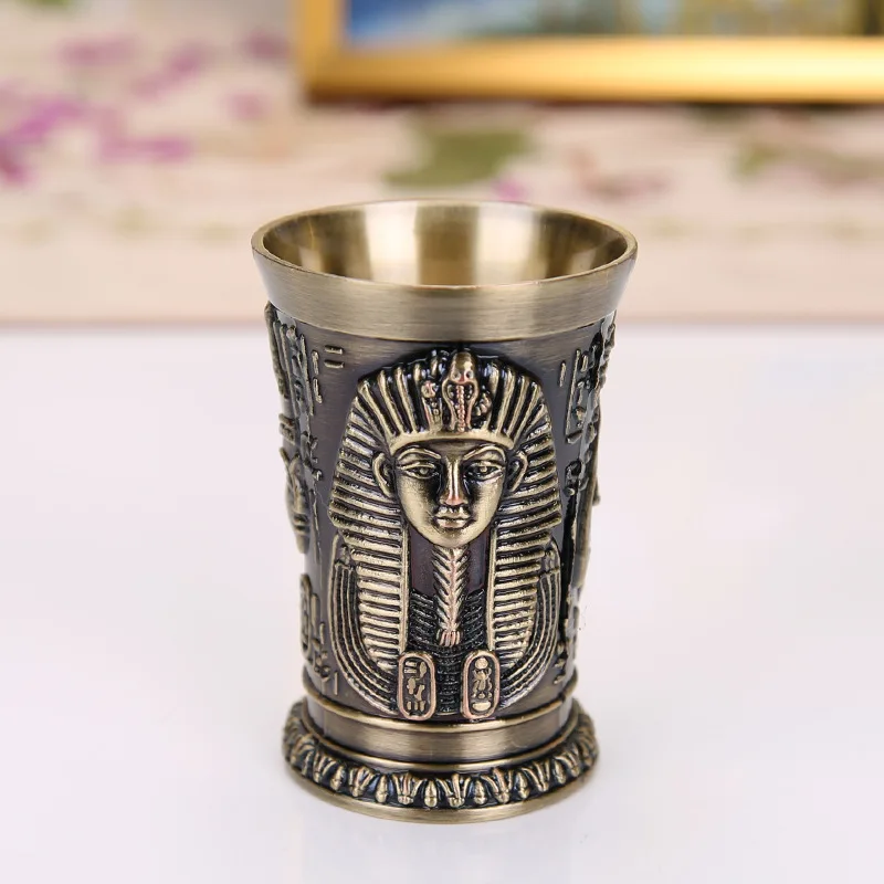 Egyptian Pharaoh Shot Glass - Vintage African Antique Style Wine Cup - Zinc Alloy Metal Drinking Glass - Perfect Birthday Gift