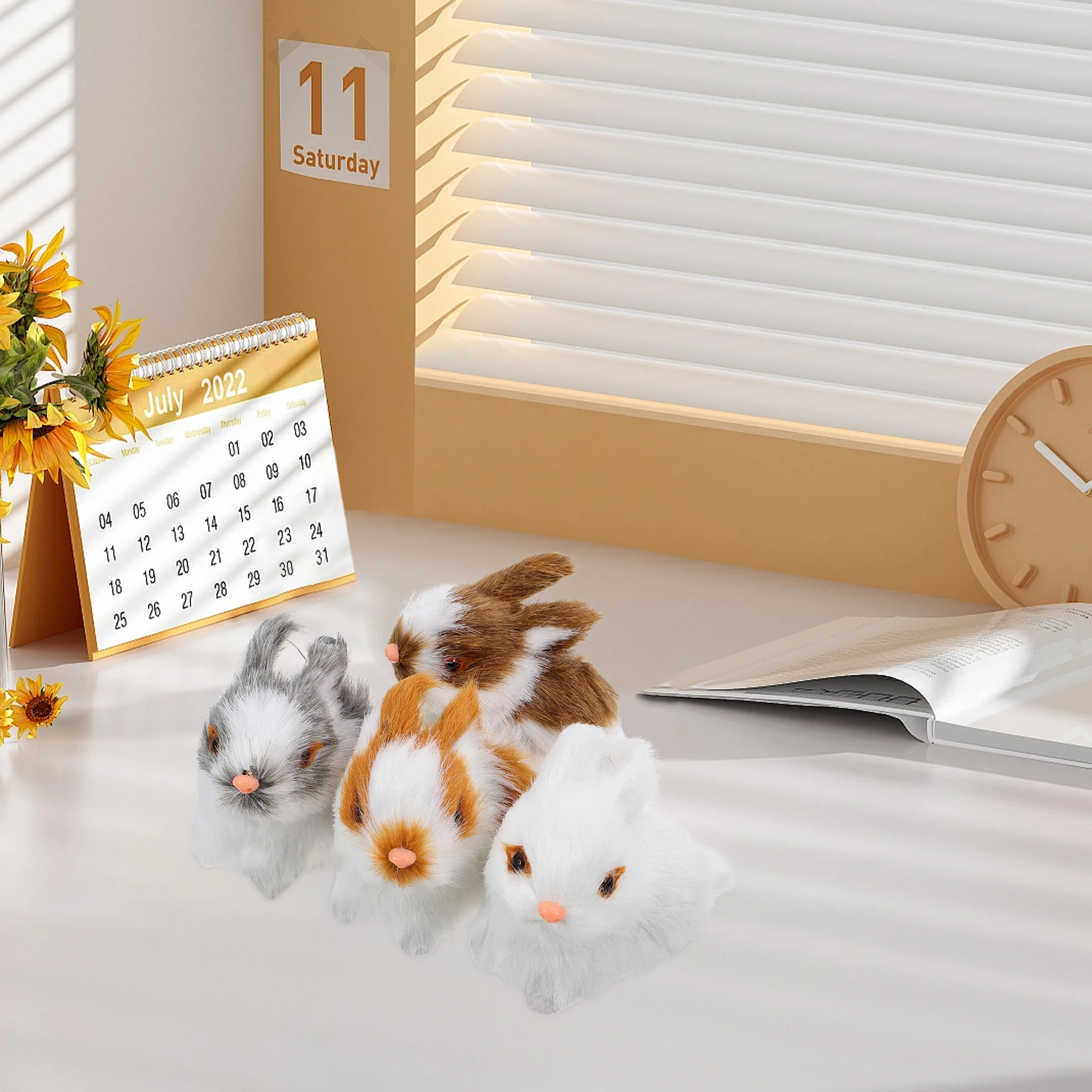 

4 Pcs Mini Rabbit Ornaments Decorative Figures Hand Made Bunny Figurine Artificial Model Toy