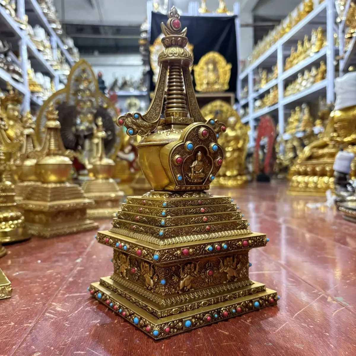 32 cm Bodhi Pagoda Seiko Edition Pure Copper Gilt Square Pagoda Stupa Tathagata Eight Pagodas Boutique Buddha Pagoda Ornament