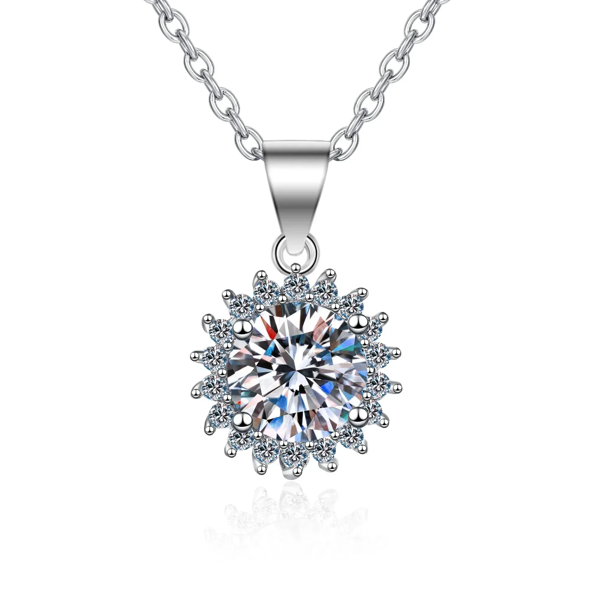 

Rising Sun Flower Platinum Pt950 Necklace Pendant for Women, Sparkling 0.5-5ct Moissanite Diamond Necklace Collarbone Chain