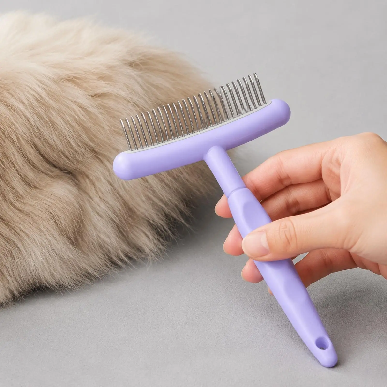 Handheld Pet Grooming Comb T-Shaped Head Pet Comb with Metal Tines Non-Slip for Dog Owners