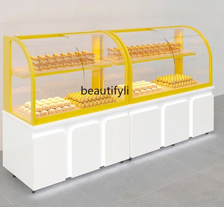 Bread Display Cabinets Semi-Curved Cake Shop Baking Wall-Side Island Baking Commercial Glass Cabinet Shelf