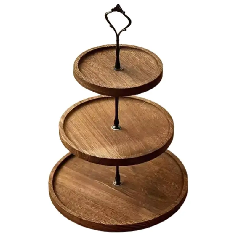 VEHO-Wooden Cake Stand Tablewaret Dried Fruit Tray Dessert Stand 3-Layer