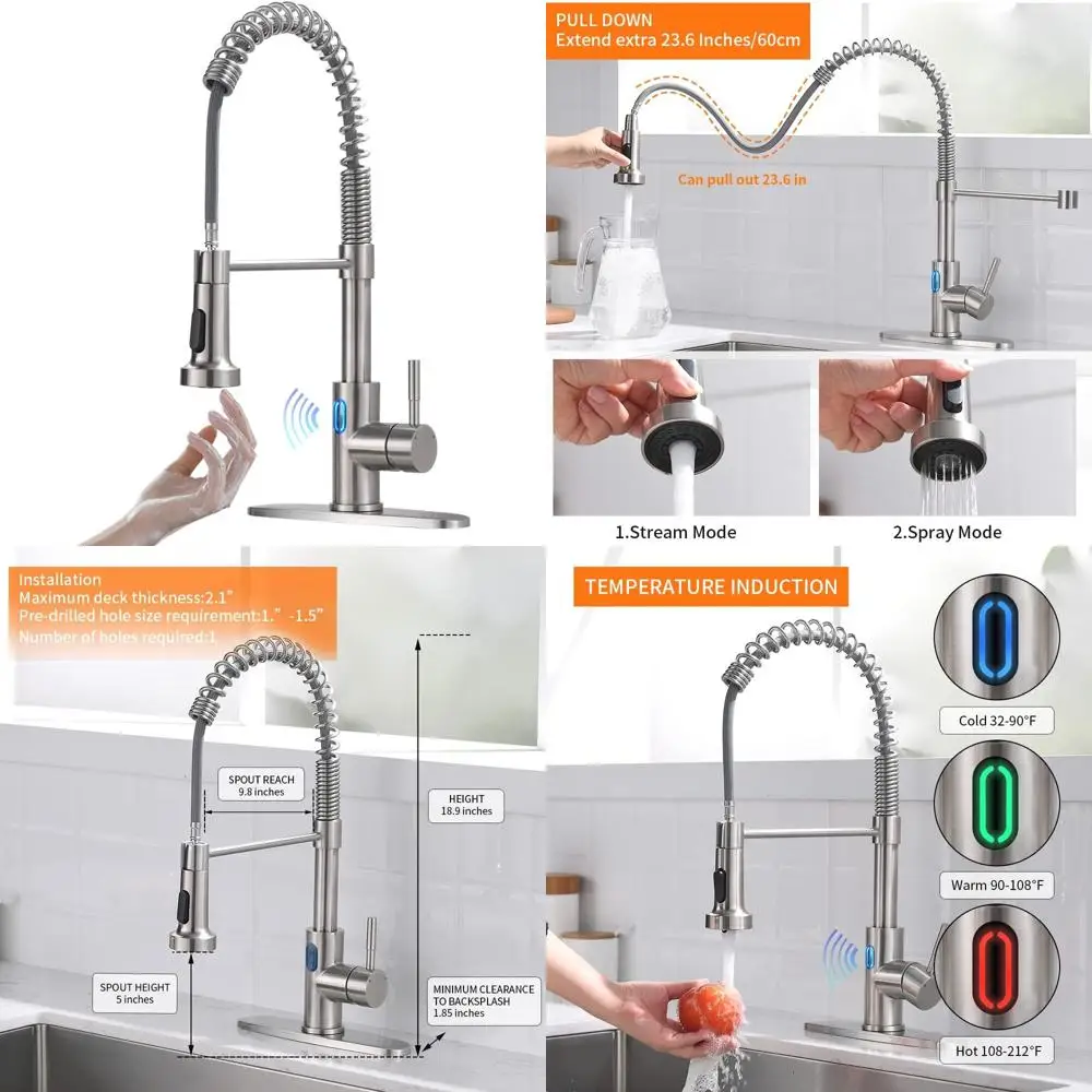 

«Умный кухонный смеситель с одной ручкой, активируемый движением, с выдвижным распылителем и светодиодной подсветкой».