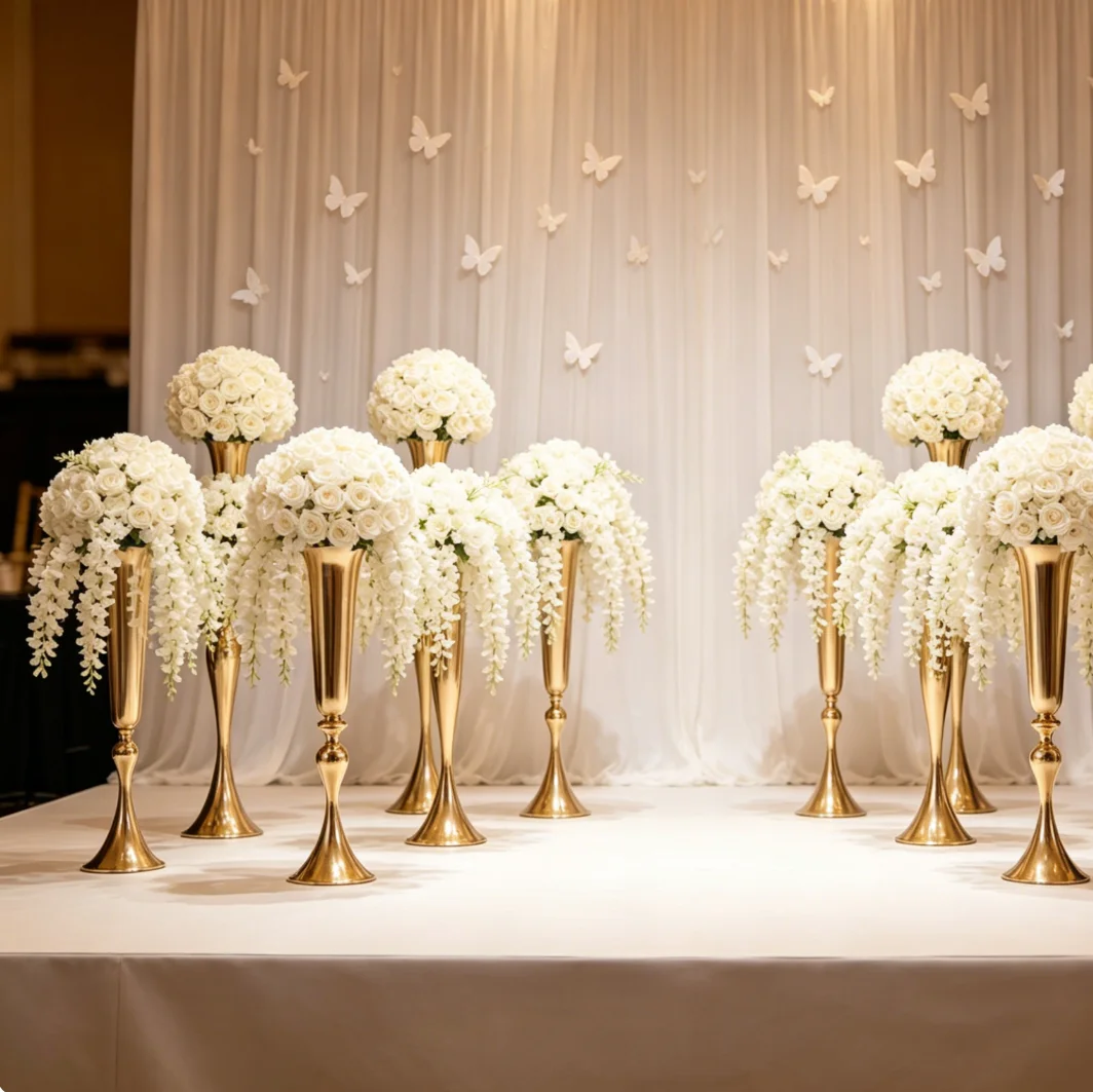 6/10pcs 50-100cm   Metal Flower Vase Creative Luxury Floor Trumpet Vases Wedding Minimalist Centerpieces Pedestal Vases