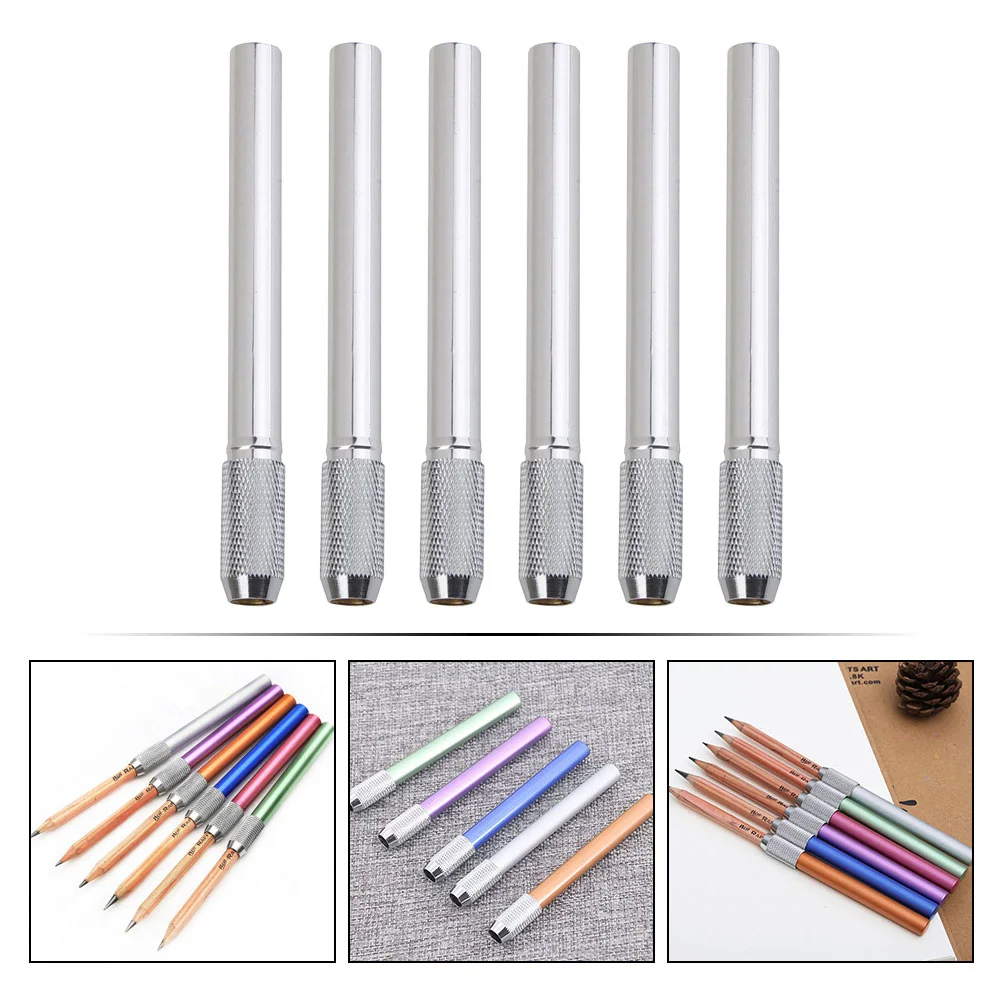 6 Pcs Pencils Charcoal Extender Students Portable Metal Extension Rod Stationery Office