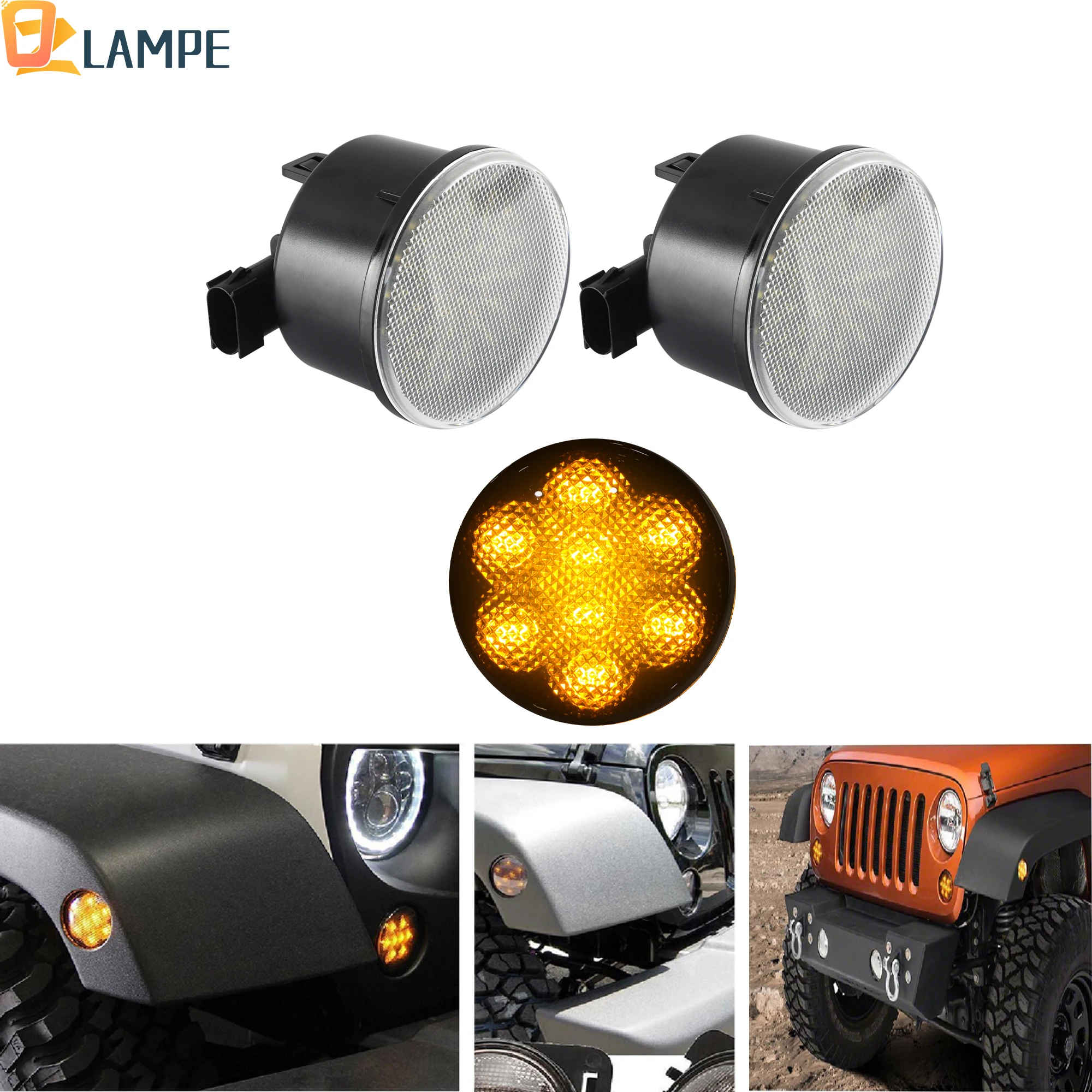 

2 шт. указатель поворота, передний бампер, светодиодный противотуманный фонарь, решетка, боковой габаритный фонарь, комплект ламп крыла для Jeep Wrangler JK 2007-2015