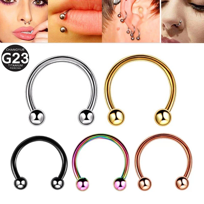 1Pc Lip Piercing Lip Ring F136 Titanium Septum Nose Rings Round Bar Horseshoe Ring Ear Cartilage Earrings Helix Piercing Jewelry