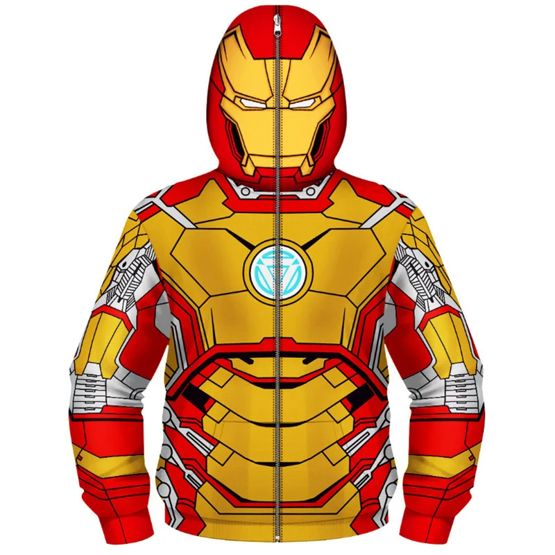 Anime Spiderman /Iron Man Full Zipper Hoodies Cosplay Costume Kids Boys Girls Superhero Cartoon Print Hooded Sweatshirts Outwear