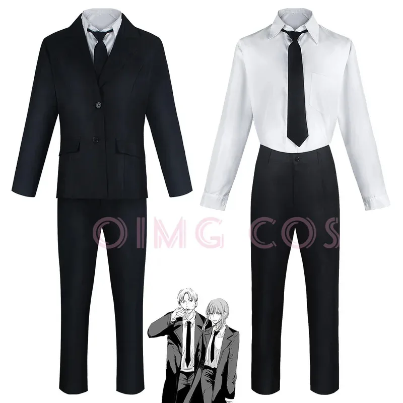 

Demon Hunter Cosplay Costume Chainsaw Man Outfits Blue Suit Shirt Tie Short Neck Ring Women Anime Uniform Halloween