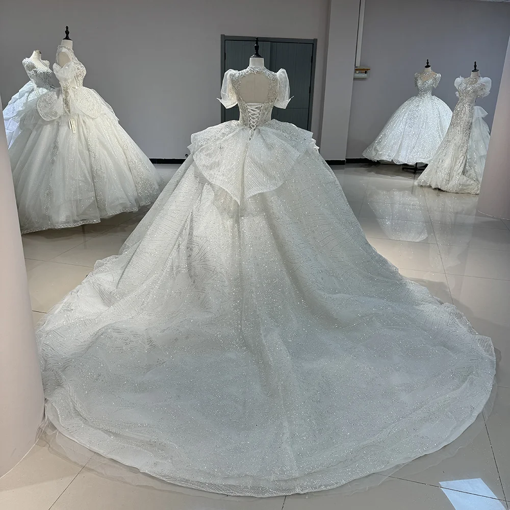 Abiti da sposa affascinanti Abiti da sposa glitterati Abito per abiti da cerimonia per feste formali Abiti da sposa 2025 Maniche corte personalizzate Corte dei treni