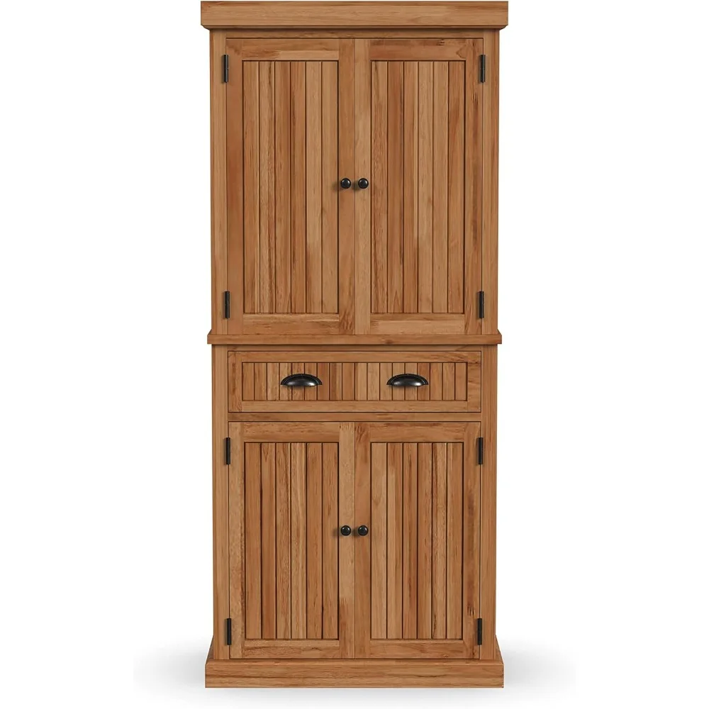 Nantucket Storage Cabinet Kitchen Pantry with Drawers and Adjustable Shelves, 71.5 Inch Height, Natural Maple Finish