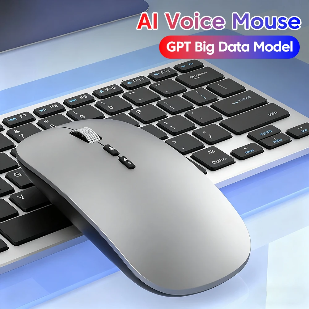 Mouse wireless ricaricabile con traduzione vocale intelligente AI portatile Mouse muto per giochi da ufficio con doppia modalità da 2,4 GHz compatibile con Bluetooth 5.0