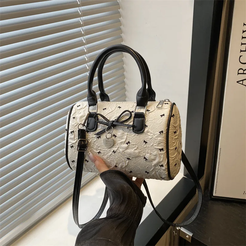 

2025 Sweet Bow Bubblegum Boston Mini Bag Korean Style Cute Shoulder Purse Versatile Crossbody Handheld Bag for Girls