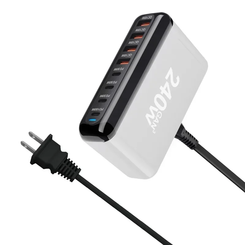 Cargador de escritorio de 8 puertos, 240W, USB tipo C PD, rápido, Usb múltiple, cargador rápido para teléfono móvil, 16, 15, 14, Samsung, Xiaomi