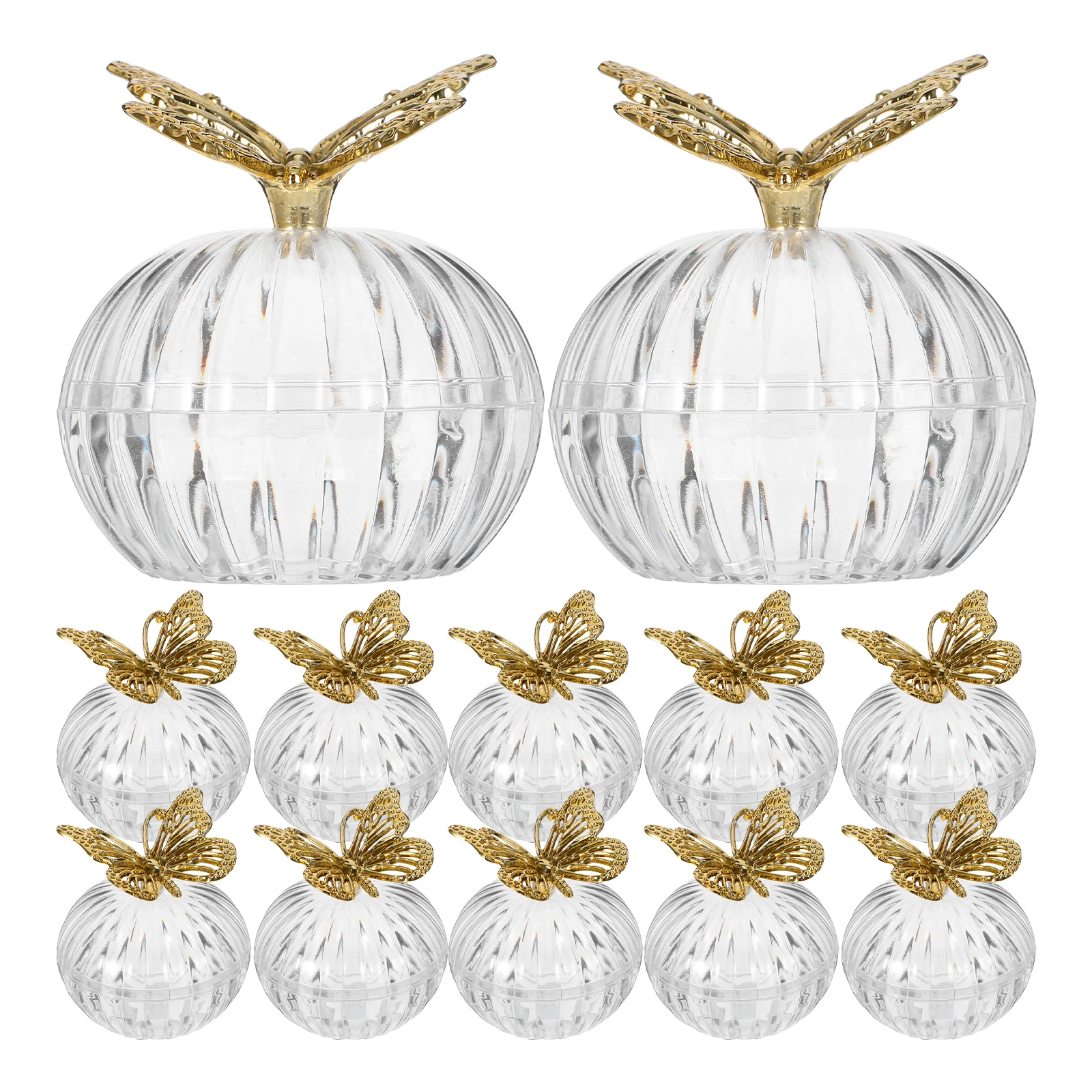 

12Pcs Elegant Wedding Candy Boxes Transparent Round Bottom Plastic Gold Plated Butterfly Favor Boxes European Style Candy