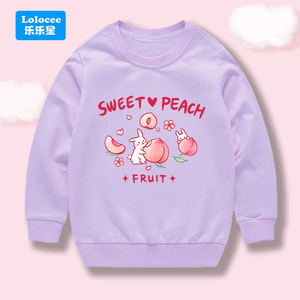 Autumn Kids Girls Sweatshirts Sisters Matching Clothes Cute Sweet Peach Rabbit Long Sleeve Crewneck Loose Pullover Tops TZ01