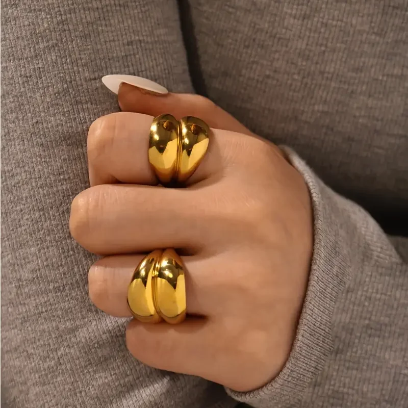 Uself Ring aus Edelstahl 304, doppellagig, geometrisch, gegossen, hochwertiger Ring, wasserabweisende Textur, modischer Alltagsschmuck