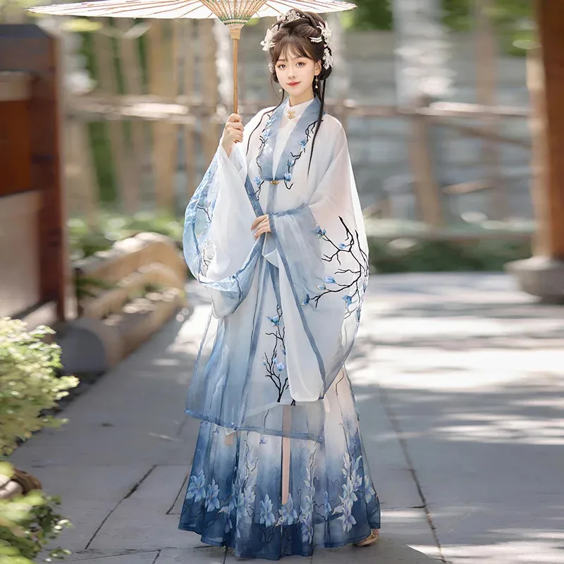 

Ming Dynasty Hanfu Women Long Shirt Embroidered Magnolia Standing Collar Spring Summer Autumn Daily Fairy Style