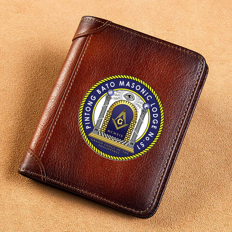 High Quality Genuine Leather Wallet Masonic Pintong Bato Masonic Lodge No.51  Printing Standard Purse BK3498