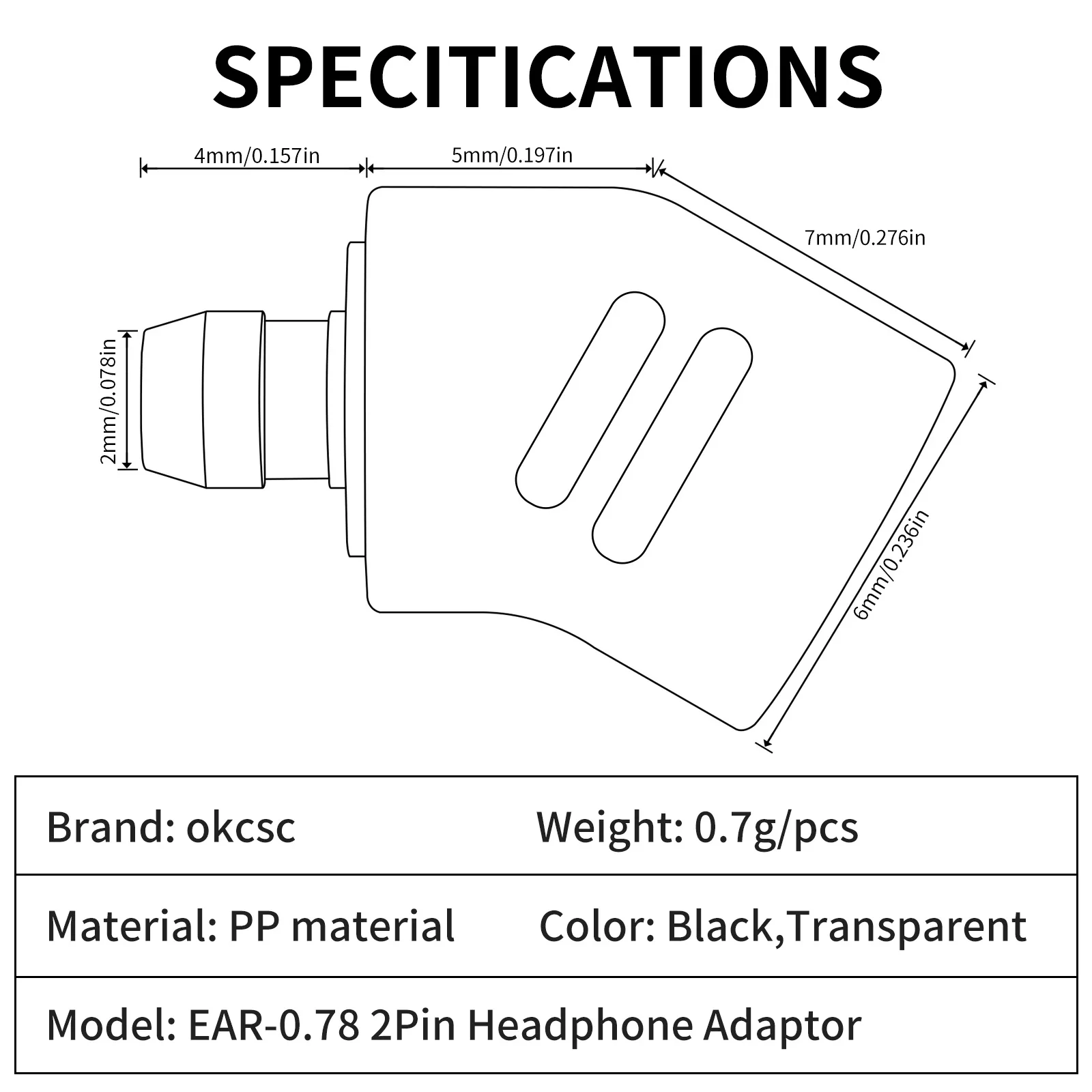 OKCSC Earphones Adapter Pentaconn EAR Male to 0.78mm 2 Pin Female Connecter for Acoustune HS1655 HS1670SS HS1750CU HS1790TI