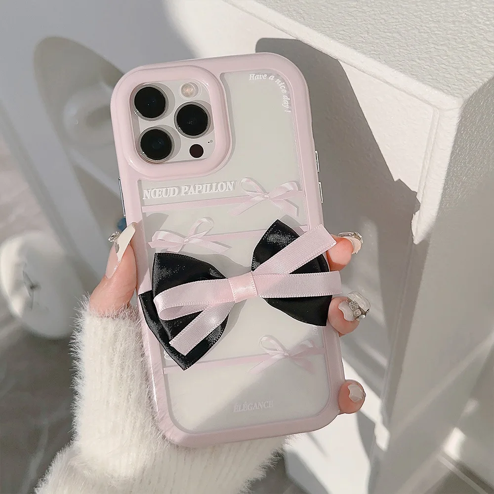 Custodia per telefono Bowknot 3D rosa carina coreana per iPhone 15 14 13 12 11 Pro XS Max X XR Cover regalo per ragazza 2024 custodia morbida in