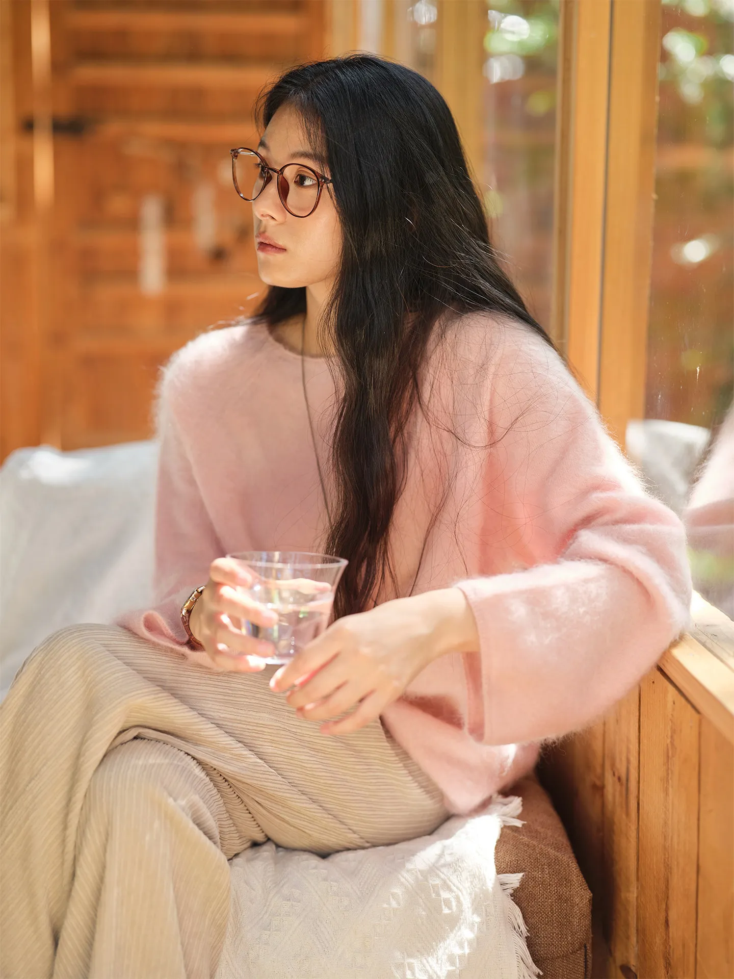 Hairy Macaron _ Slack Skinny Small Curling Collar Pure Cashmere Pulled Knitted Sweater Women